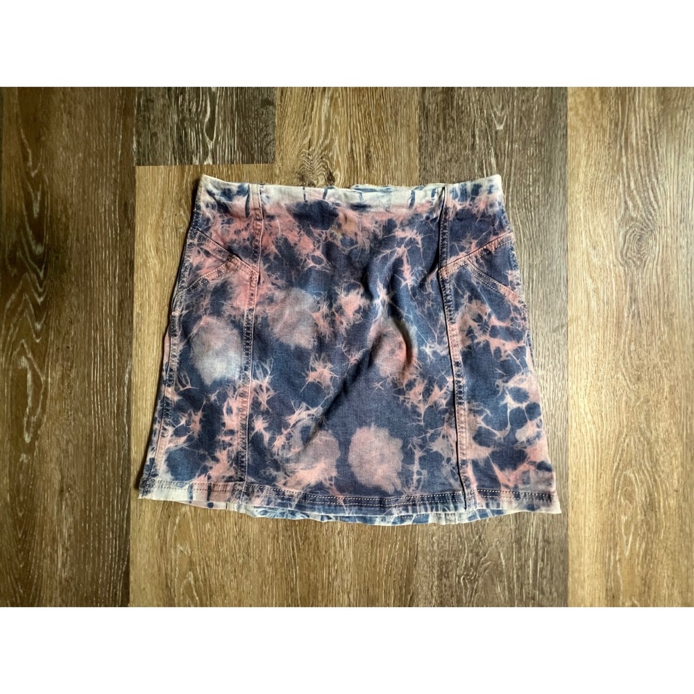 Wild Fable Denim Mini Skirt Womens 8 Blue Pink Tie Dye Acid Wash High Rise